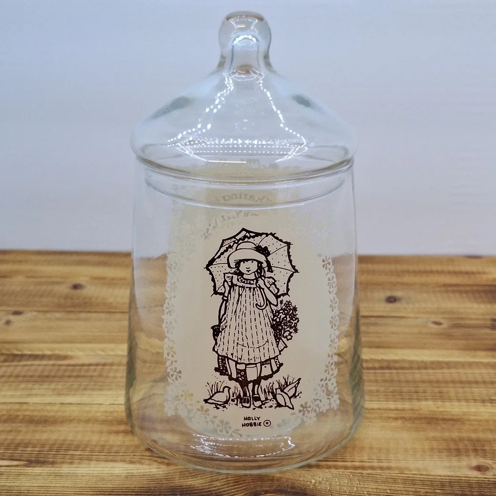 Vintage Holly Hobbie Glass Candy Tea Jar Cansiter Lid‎ American Greetings